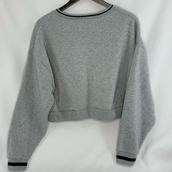 Brooklyn NY Cropped Sweatshirt Womens Med Gray Blue Embroidered Casual Fall Top - Picture 2 of 3